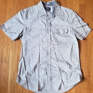 Wallin & Bros. Shirt Men's Medium Short Sleeve Gray chambray pattern floral